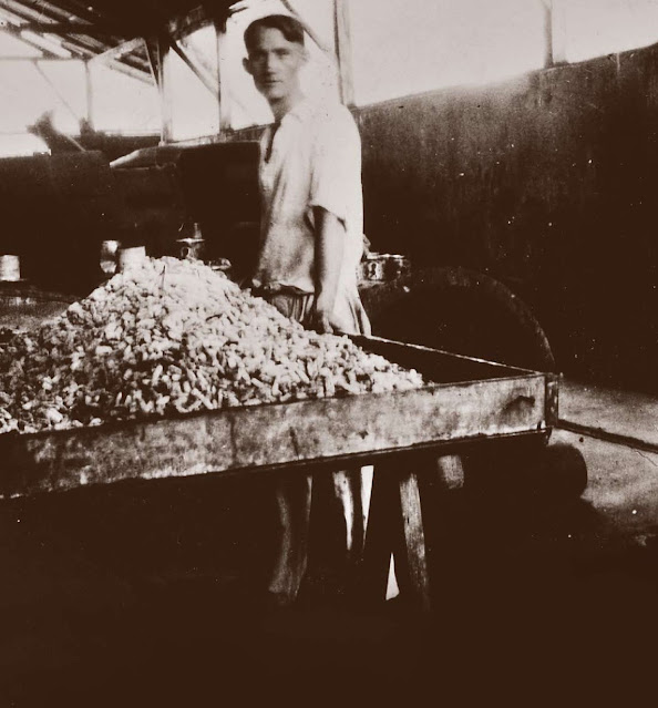 Operário ao lado de um carrinho carregado de balas, em fotografia dos primeiros anos da fábrica. Fonte: Imagens divulgação.